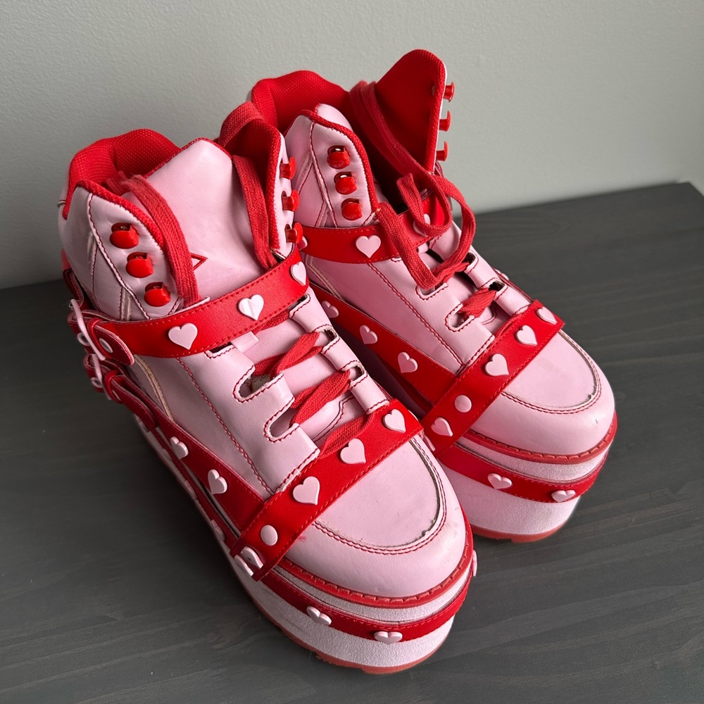 YRU Bondage Heart Pink & Red Platforms